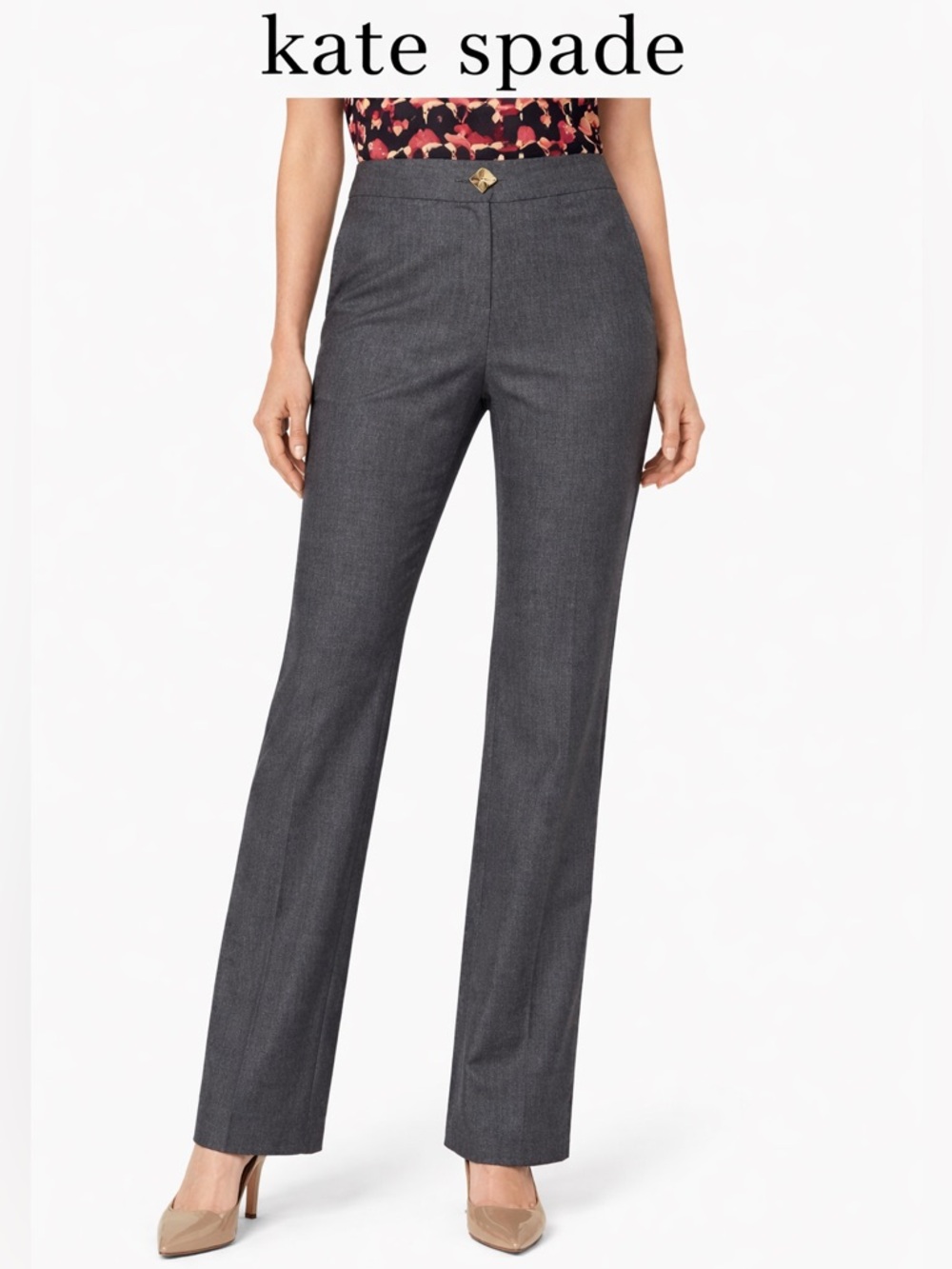 KATE SPADE New York Ali Flared Trousers Gray Wool Blend Pant Size 4 Women’s